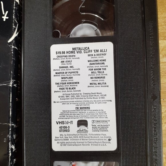 Metallica 19.98 Home Vid Cliff 'Em All VHS  12 Tracks Elektra/Asylum VTG  1987 - Picture 6 of 7